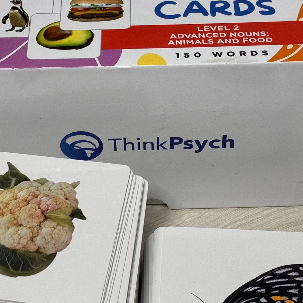 ThinkPsych Language Learning Cards Level 2 Advanced Nouns Animals Food 150 Words